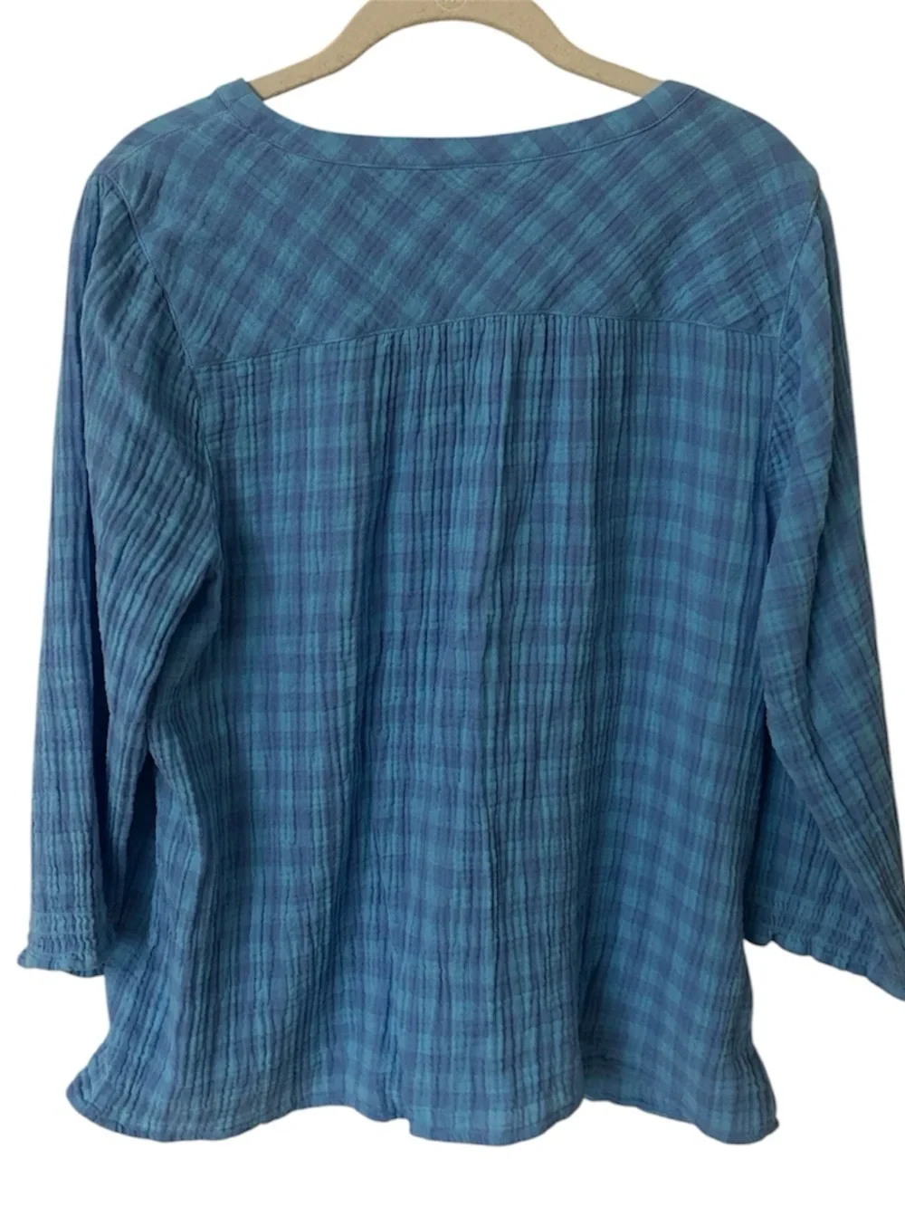 J. Jill Light Blue Plaid V-Neck Blouse - Picture 2 of 3